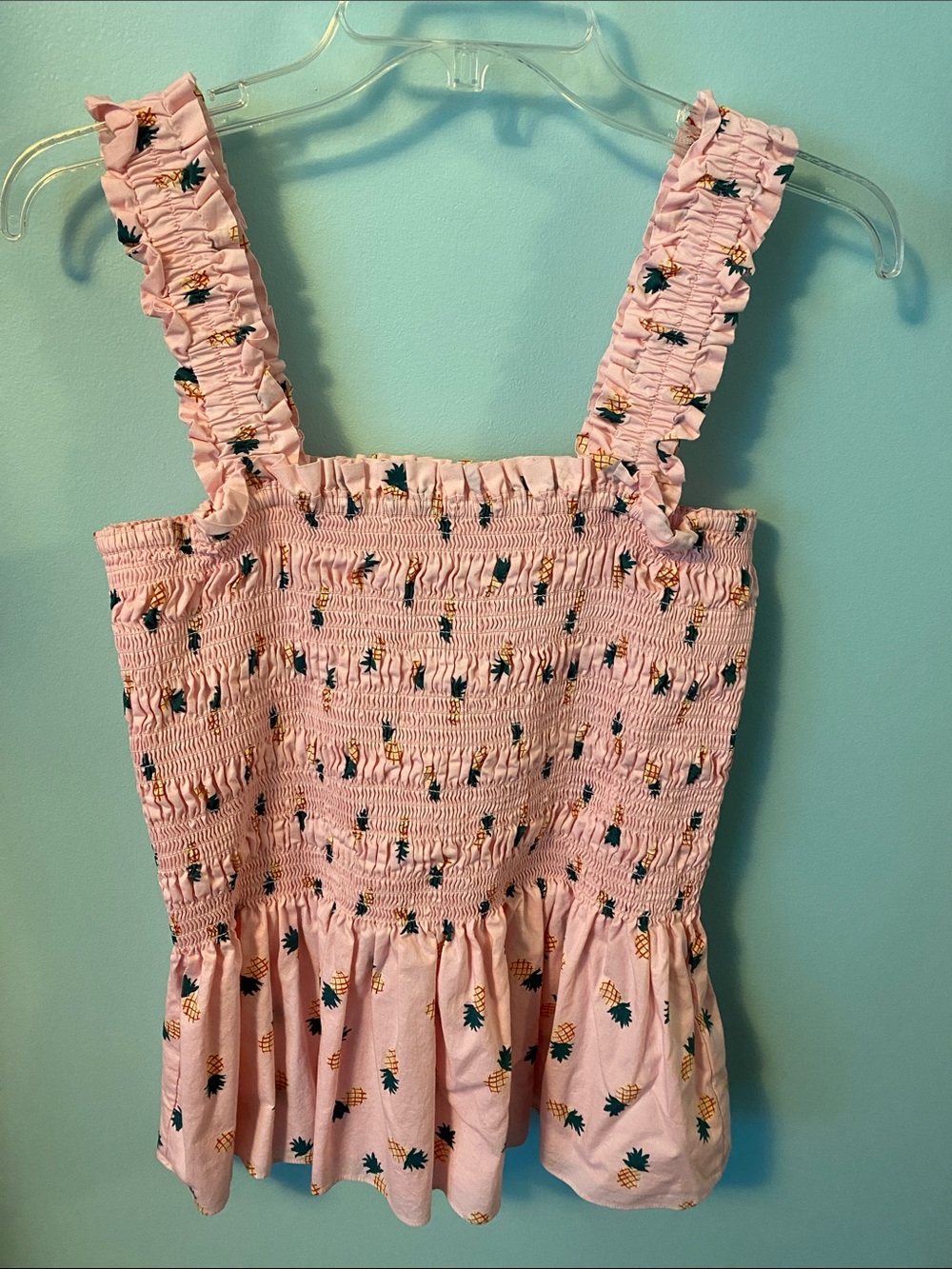 Kate Spade Cotton Pink Pineapple Print Smocked Top Large
